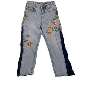 TopShop Women’s Embroidered Cigarette Jeans Corduroy Inserts 28 Waist, 30” Ins.